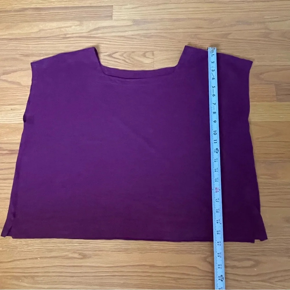 Eileen Fisher Women XL Purple Top Crop Boxy Square Neckline Hemp Organic Cotton - Picture 6 of 15